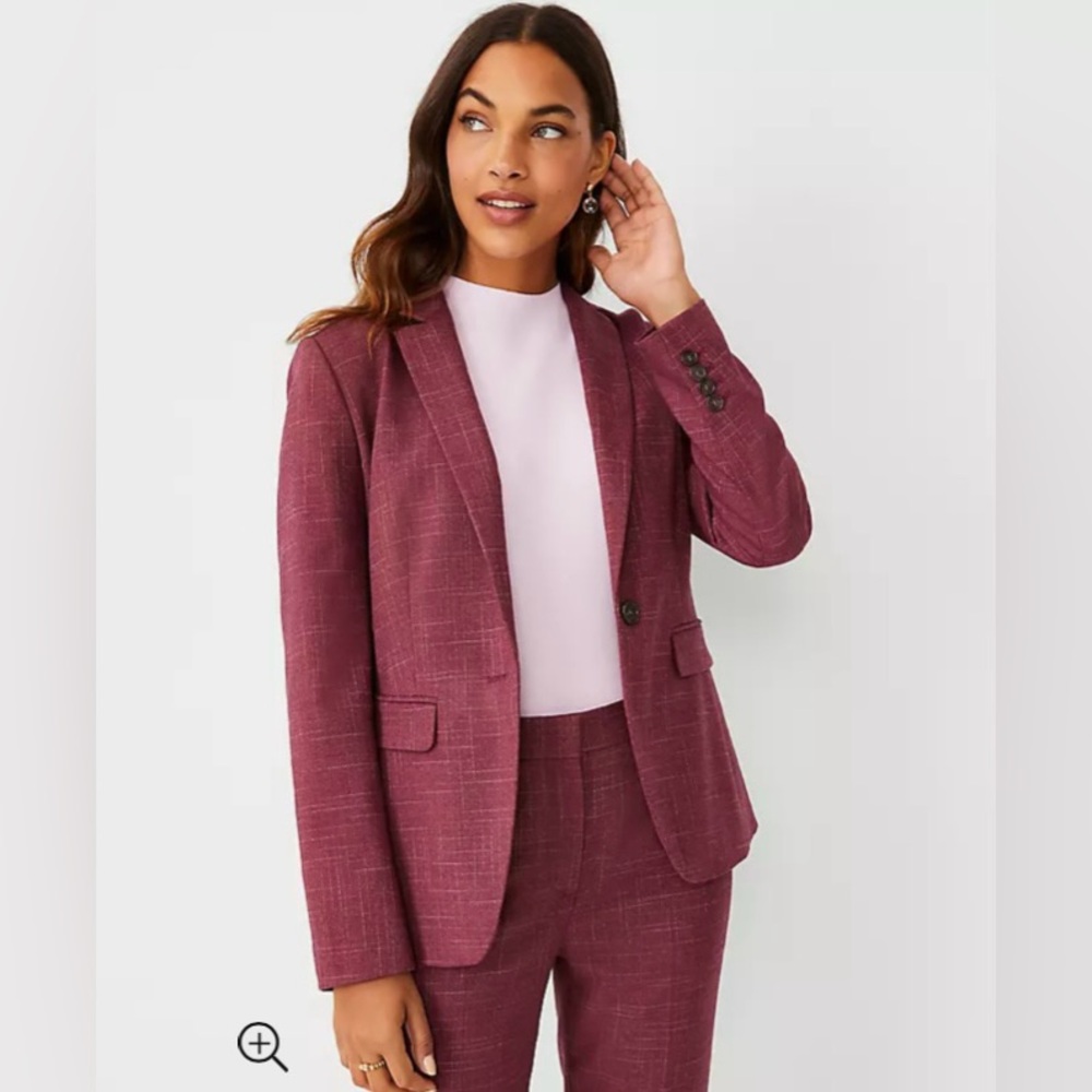Ann Taylor Notched One Button Blazer in Cross Weave